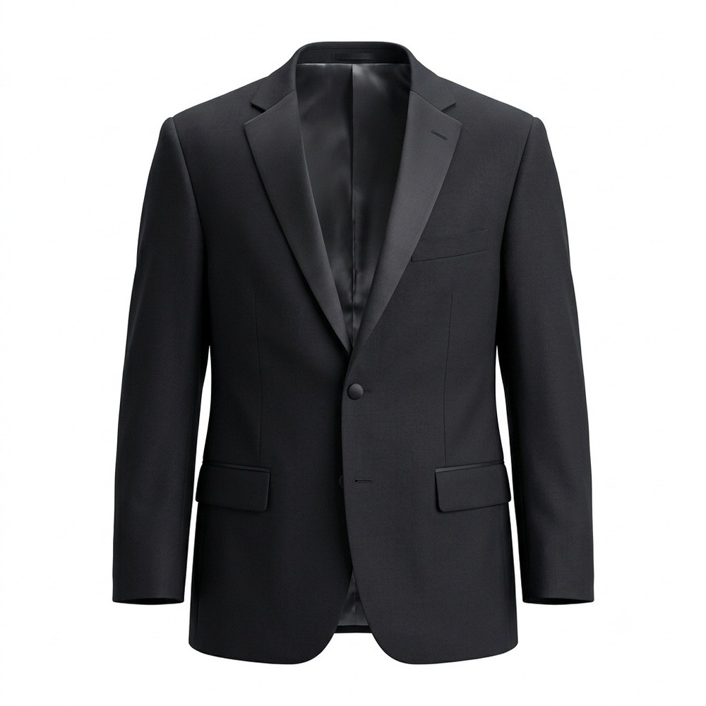 Mantoni Mens Black Super 140s Virgin Wool 2-Button Tuxedo Jacket 42S Notch Satin